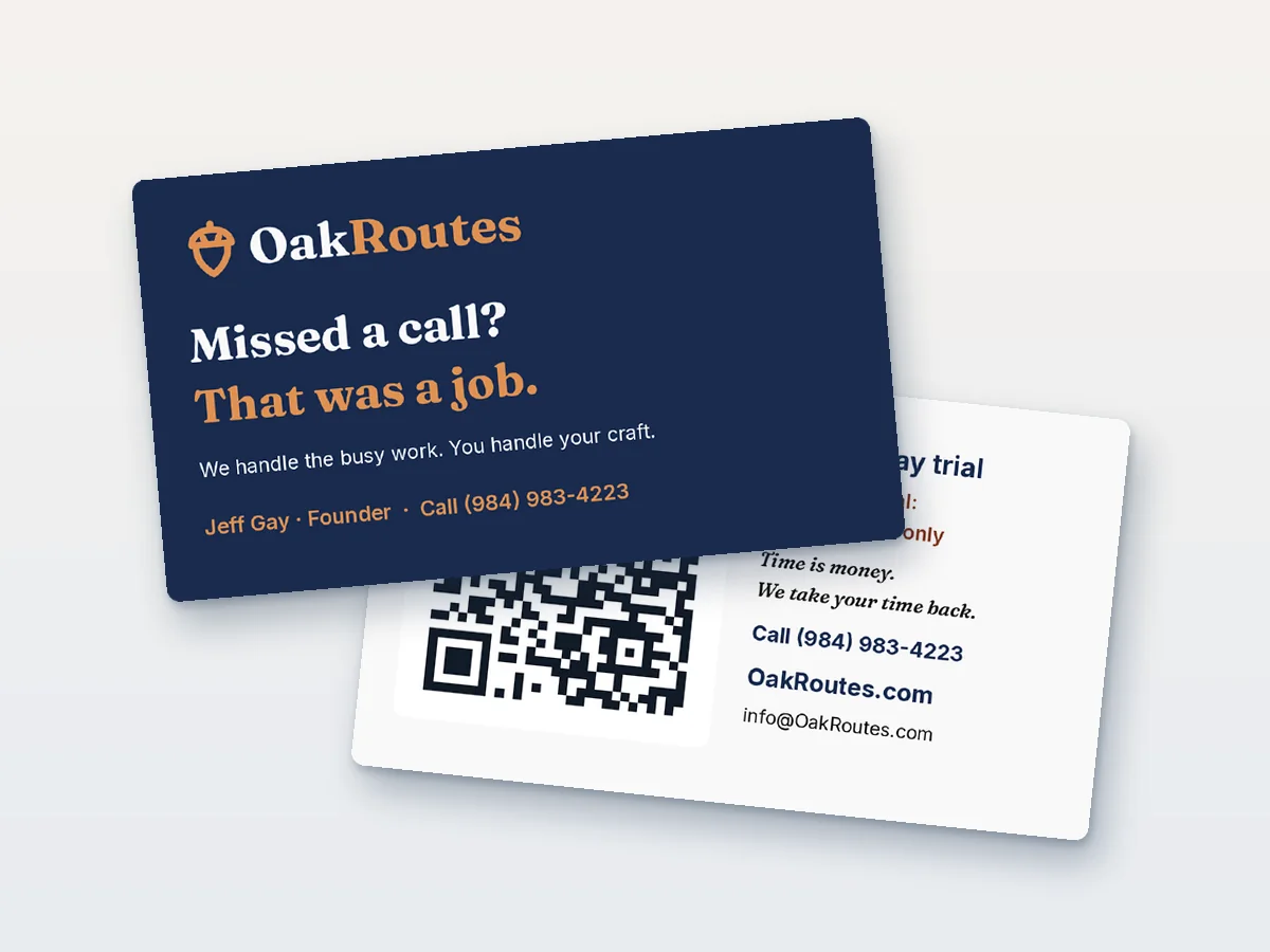 OakRoutes sample Referral card, front and back